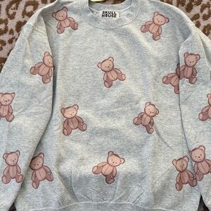 SKULL HOUSE DESIGNS Grey Teddy Bear Crewneck Sweatshirt